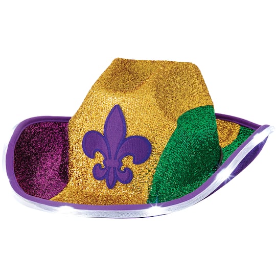 Light-Up Glitter Mardi Gras Cowboy Hat
